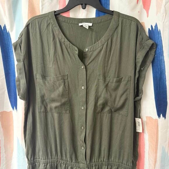 Daily Ritual Olive Green Sleeveless Crew Neck Button Front Romper 16 / 18 / 48 - Picture 2 of 9